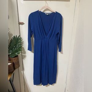 Boden Jersey Knit Navy VNeck 3/4 Sleeve Knee Length Dress size 8